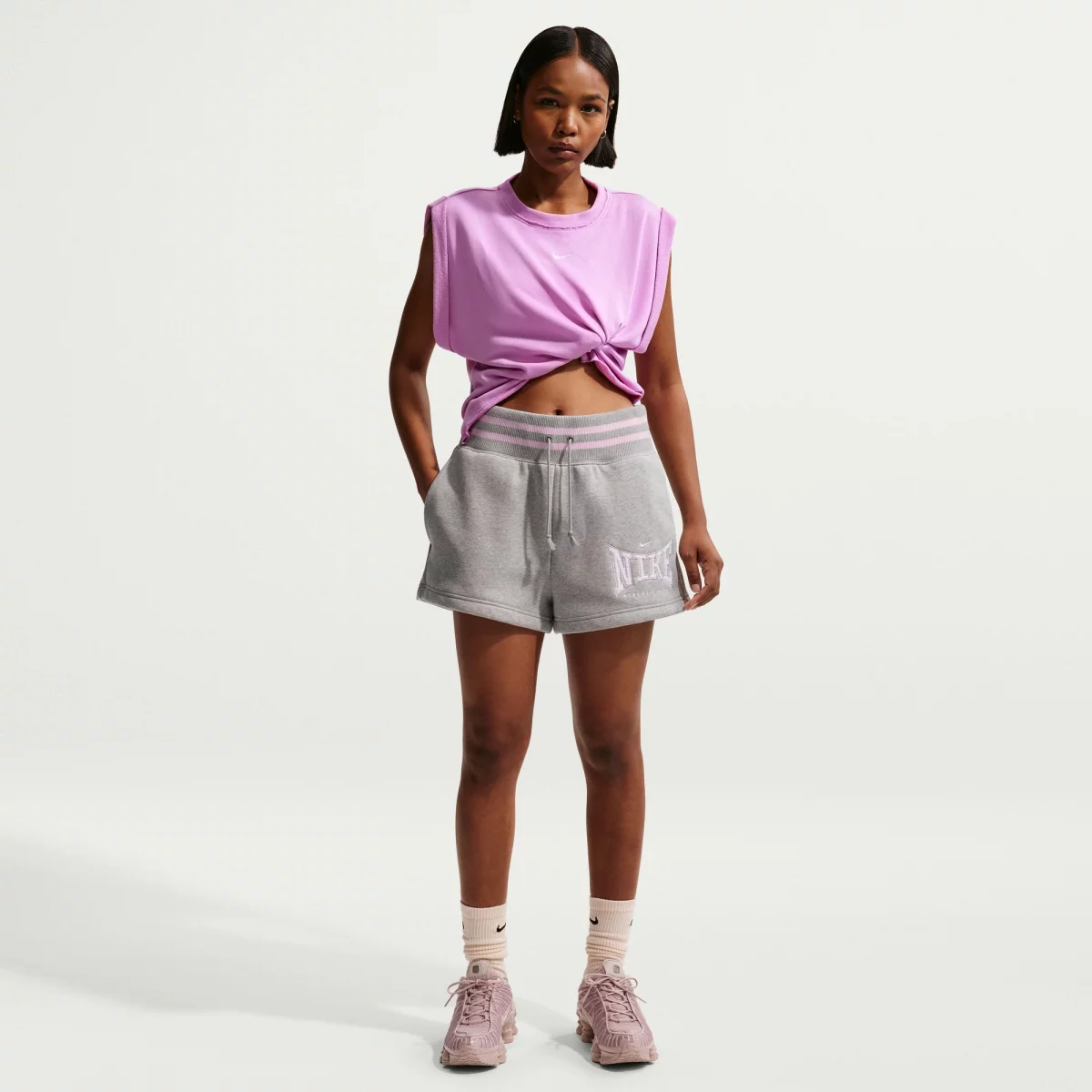 Nike - Nike Sportswear Phoenix Fleece Γυναικείο Σορτς - GREY-PINK (0142)