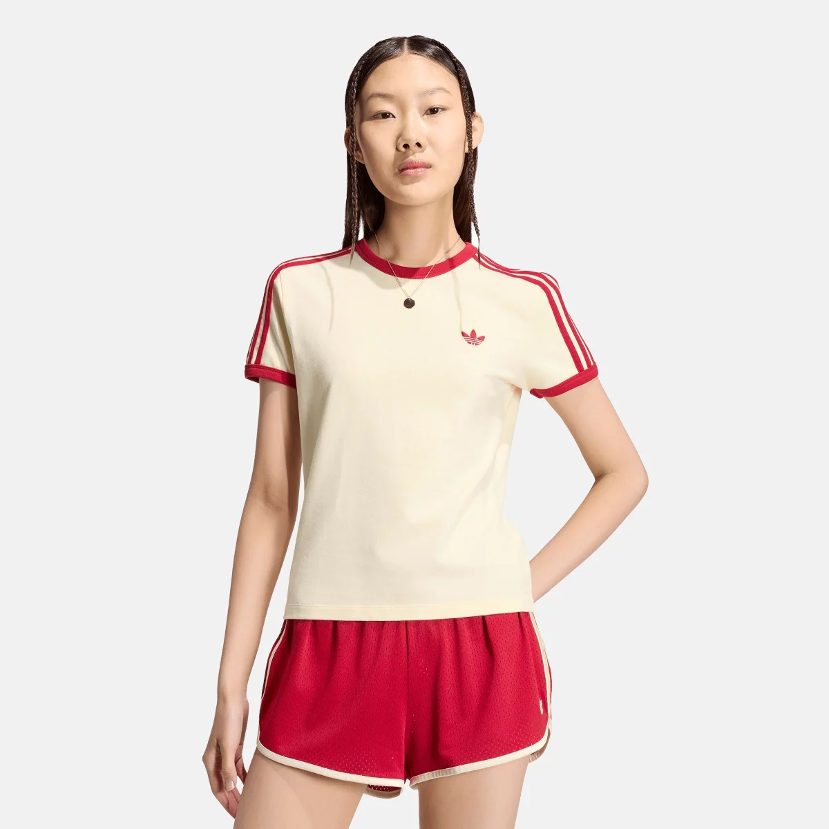 adidas Originals - 3 Stripes Women's T-shirt - BEIGE-RED (0338)